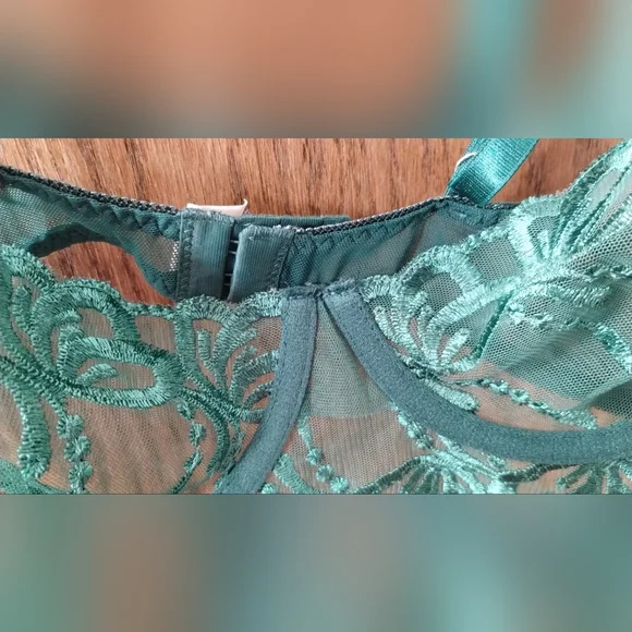 Green Lace and Mesh Bra with Underwire - Picture 6 of 7